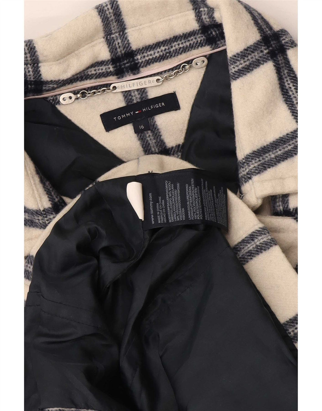 Tommy Hilfiger Pea Coat für Mädchen, 15–16 Jahre, weiß kariertes Polyester