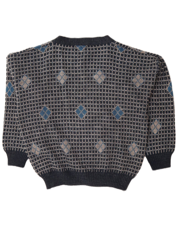Vintage Herren Loose Fit Cardigan Pullover IT 50 Medium Navy Blue Geometrisch