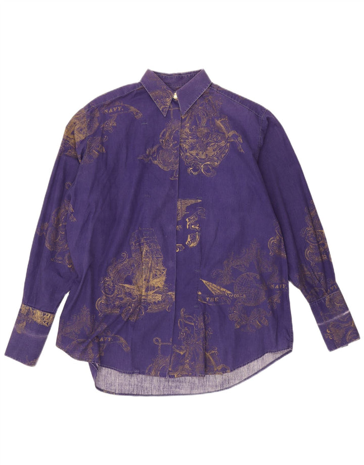 Ferre Damen-Hemd mit abstraktem Muster, übergroß, UK 14, mittelviolette Baumwolle