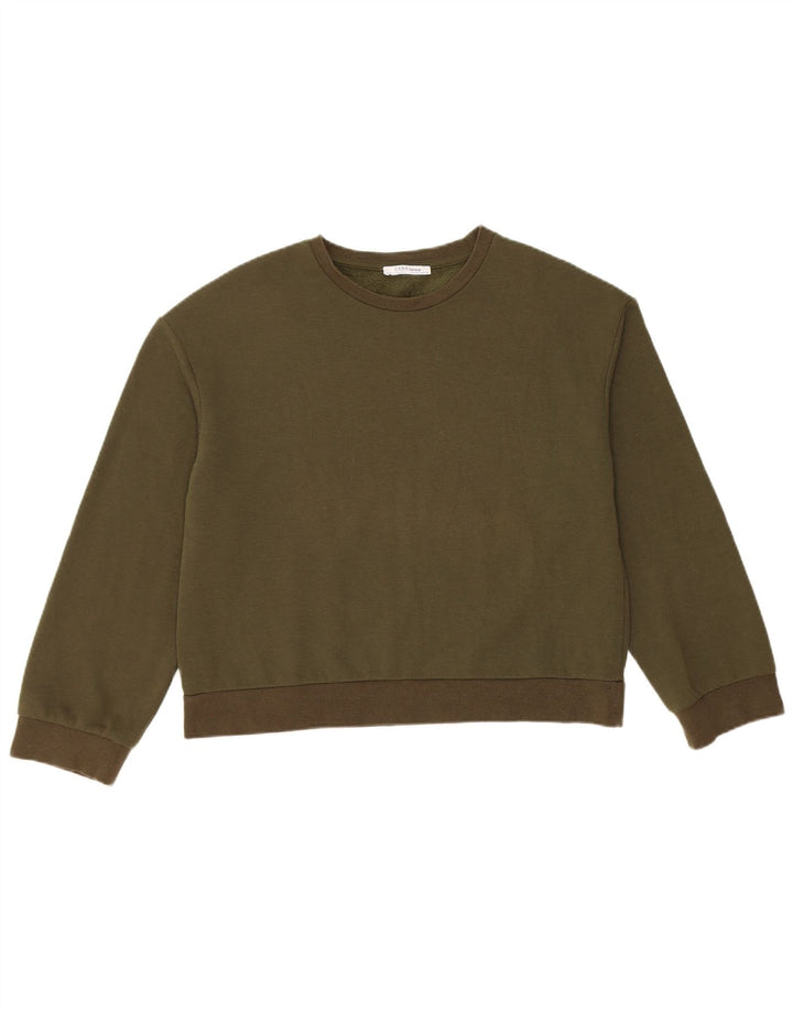 Übergroßer Sweatshirt-Pullover für Damen von Zara, Gr. 10, Größe S, Khaki, Baumwolle