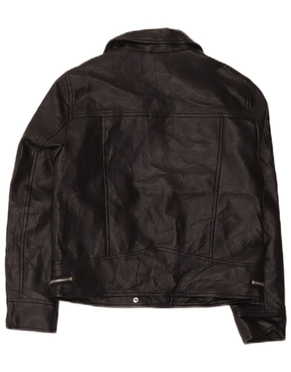 Zara Mädchen-Bikerjacke aus Kunstleder, 9–10 Jahre, schwarzes Polyester