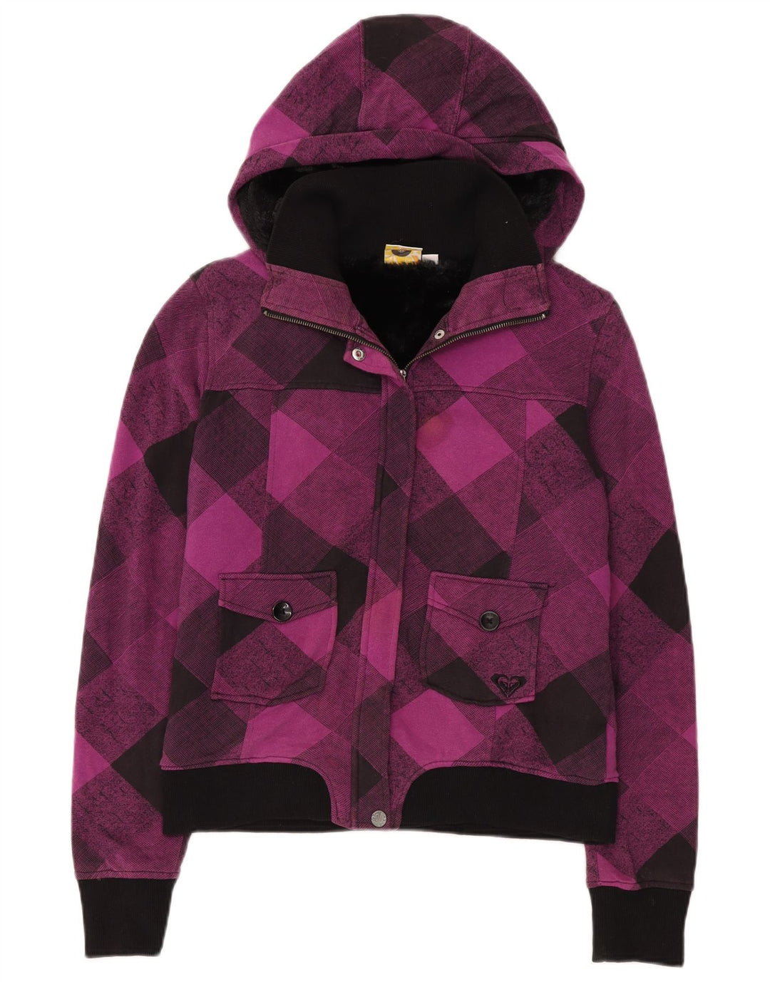 Roxy Damen-Bomberjacke mit Kapuze, UK 12, mittelviolette Karo-Baumwolle