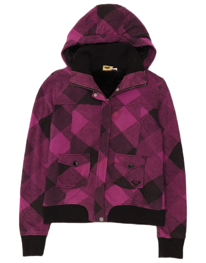 Roxy Damen-Bomberjacke mit Kapuze, UK 12, mittelviolette Karo-Baumwolle