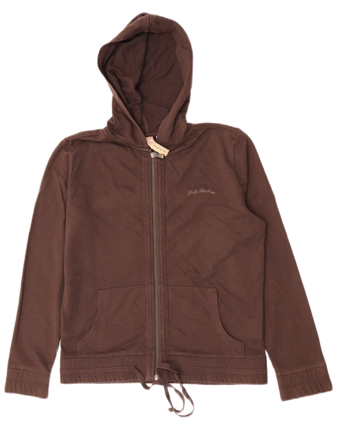 Ted Baker Damen-Kapuzenpullover mit grafischem Reißverschluss, Größe 3, mittelbraune Baumwolle