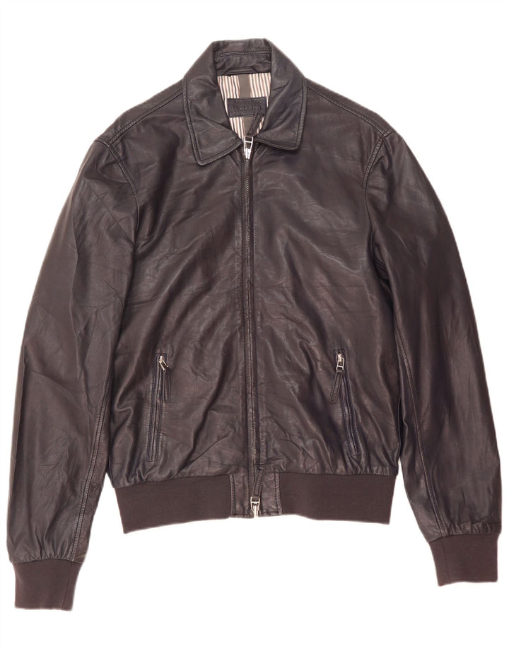 Pollini Herren-Bomber-Lederjacke IT 50, großes marineblaues Leder