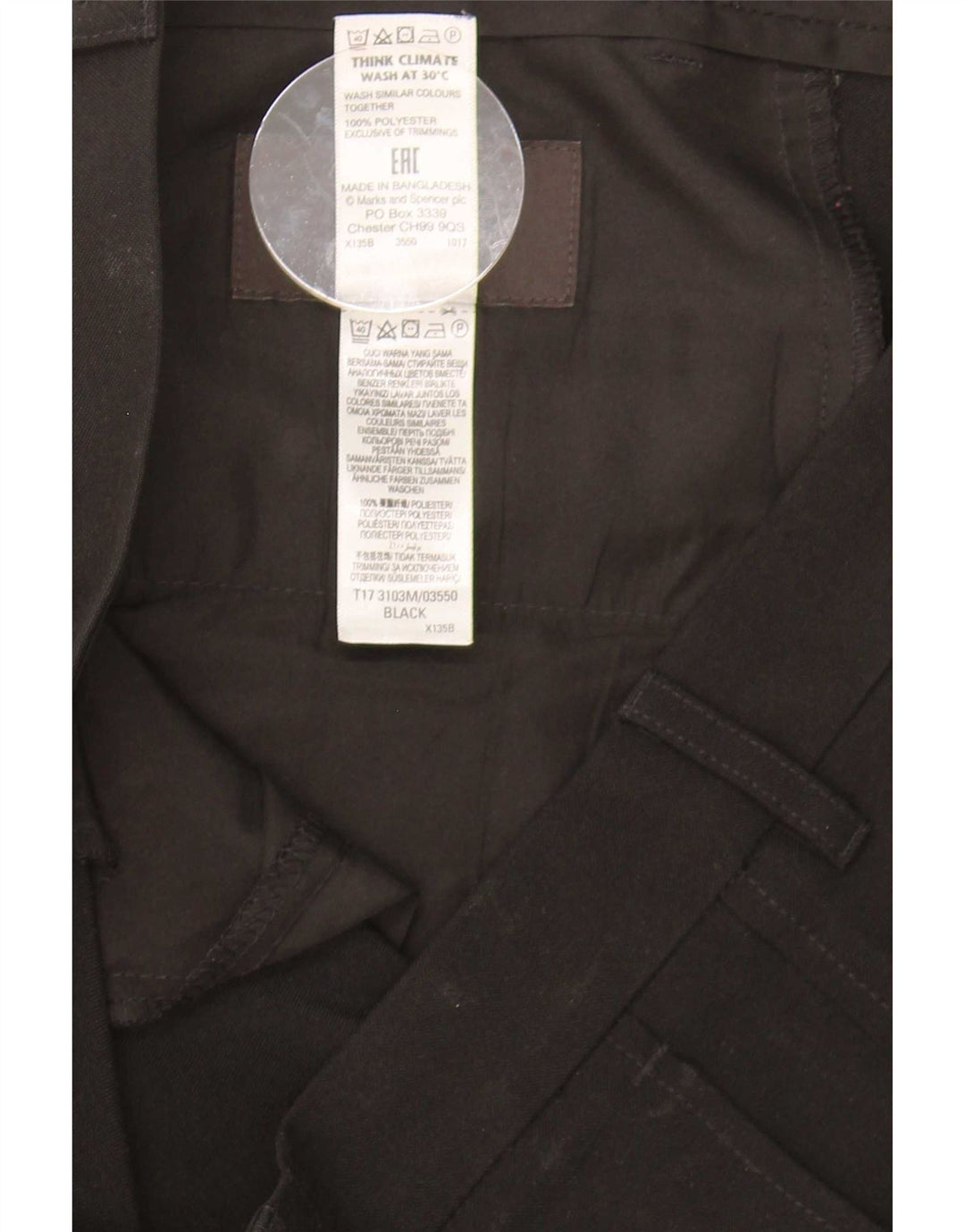 Marks & Spencer Herren Slim Chinohose W34 L33 Schwarz Polyester