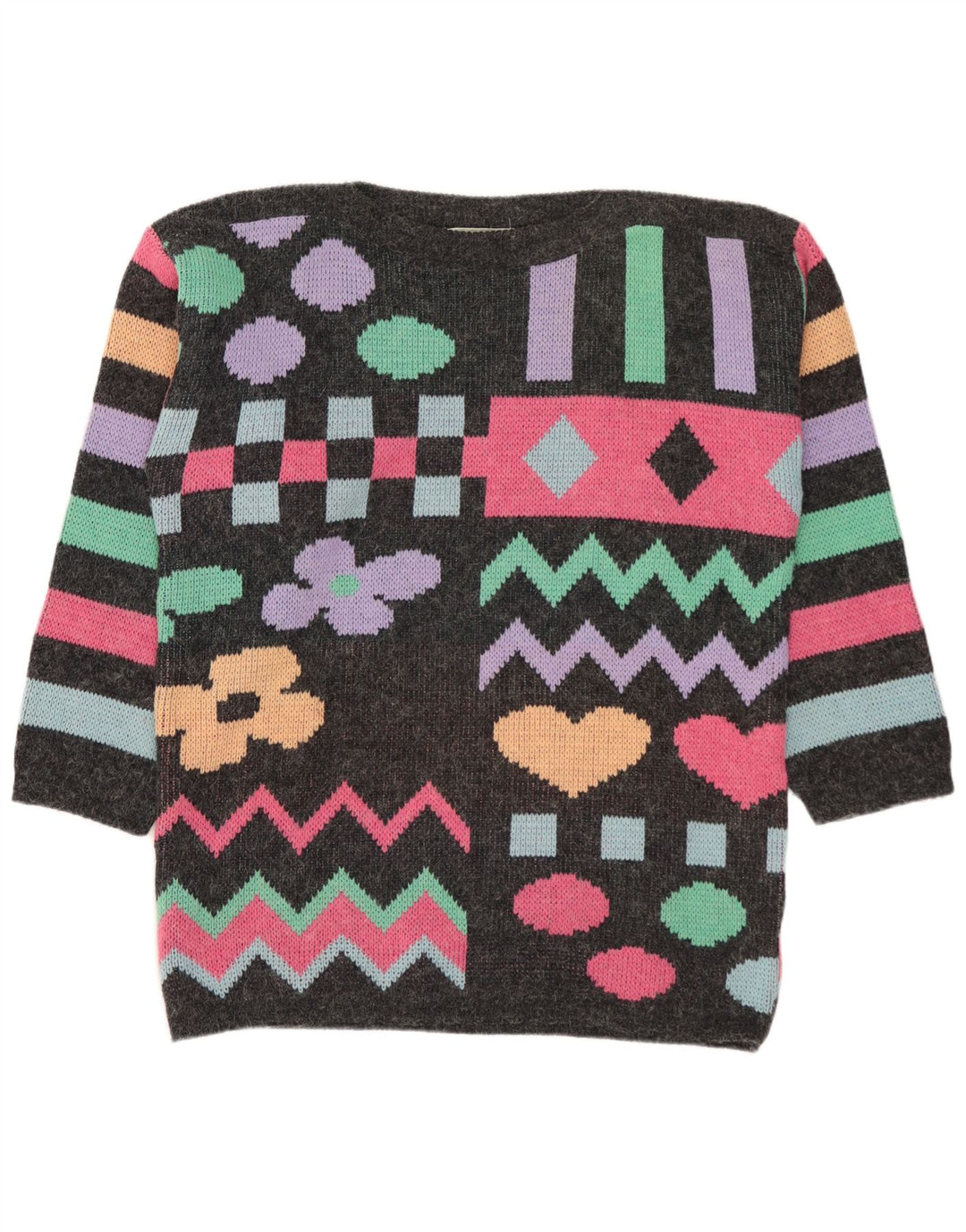 BROADWAY Damen-Pullover mit U-Boot-Ausschnitt, Gr. 10, klein, grau, geometrisch