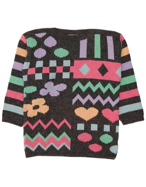 BROADWAY Damen-Pullover mit U-Boot-Ausschnitt, Gr. 10, klein, grau, geometrisch