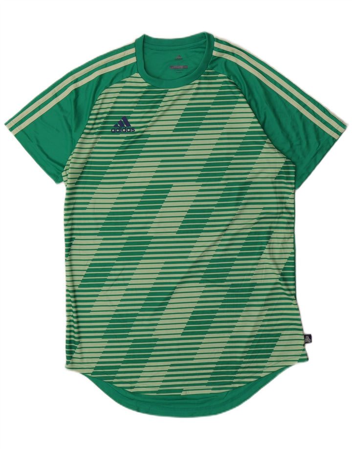 ADIDAS Herren Climalite T-Shirt Top Großes grün gestreiftes Polyester