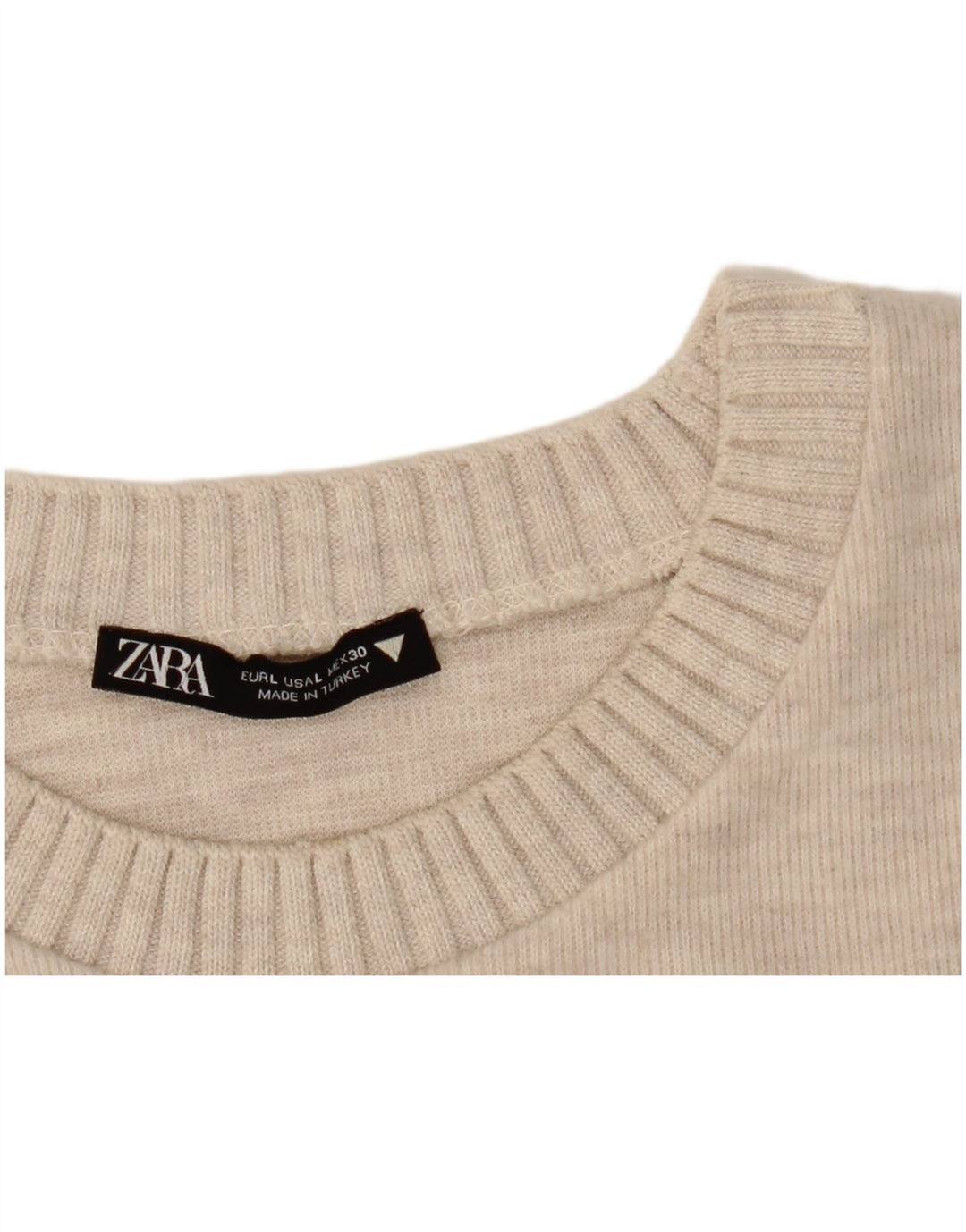 Zara Damen-Pullover mit Rundhalsausschnitt, Gr. 40, Größe L, Beige