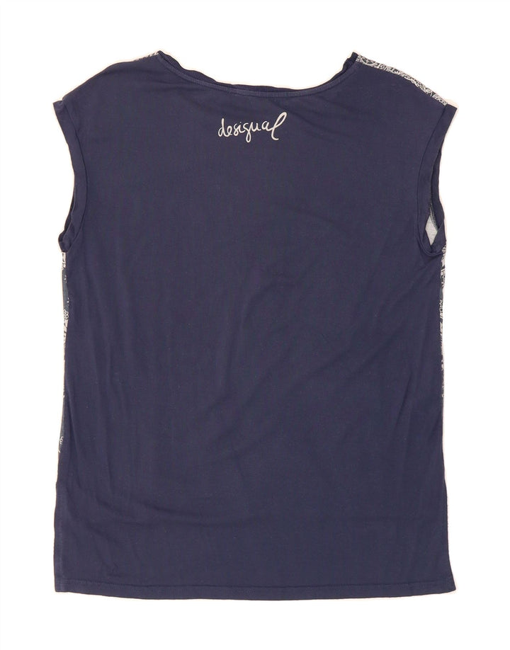 DESIGUAL Womens Oversized Blouse Top UK 10 Small Navy Blue Floral Vintage Desigual and Second-Hand Desigual from Messina Hembry 