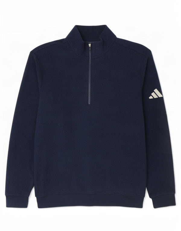 Adidas Herren-Fleecepullover mit Reißverschluss am Hals, mittelmarineblaues Polyester