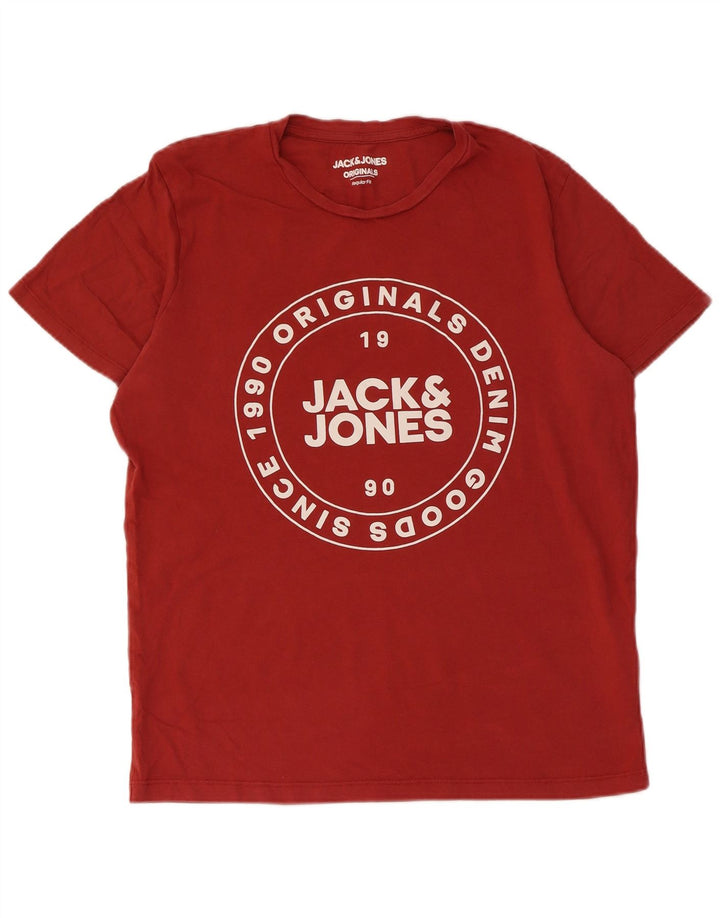 JACK & JONES Herren-T-Shirt mit normaler Passform, mittelroter Baumwolle