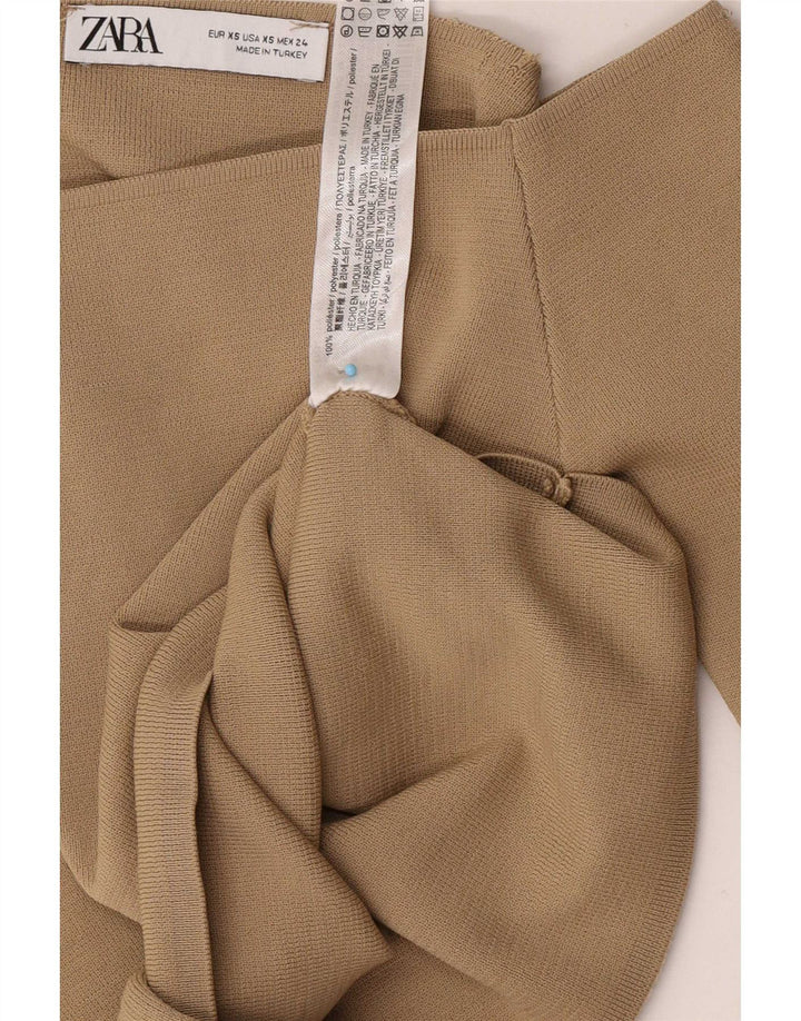 Zara Damen Crop Off Shoulder Top UK 4 XS Beige Polyester