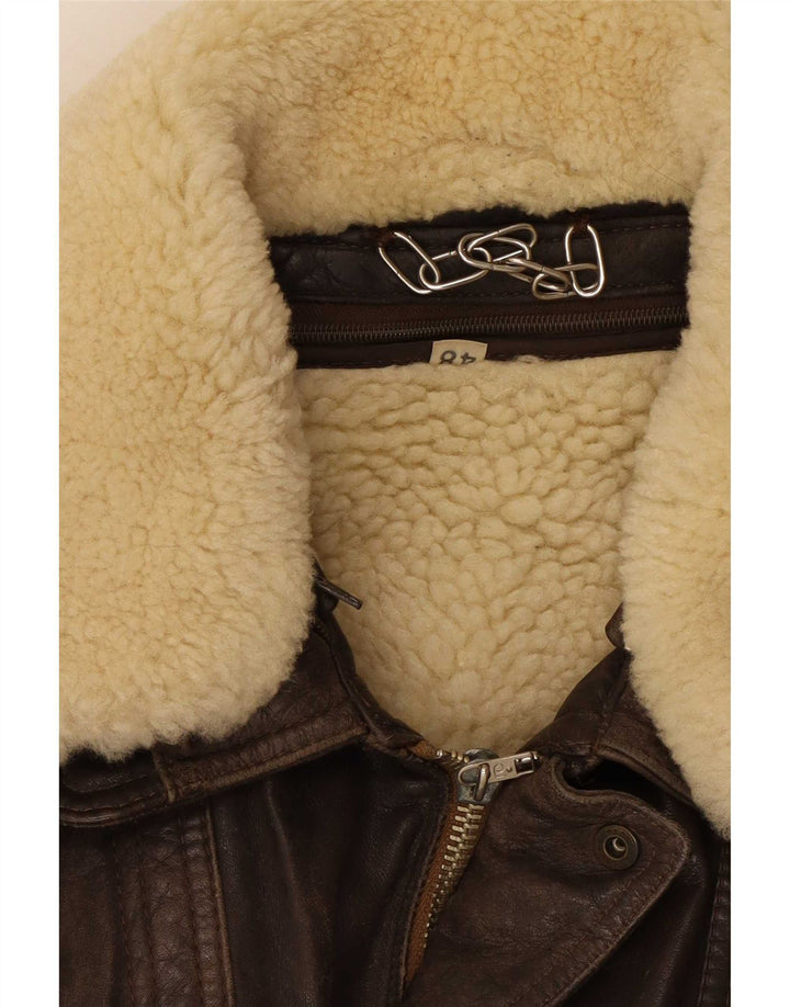 Vintage Herren Leder-Shearling-Jacke IT 48 Mittelbraun