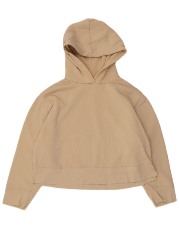 Zara Damen Crop Hoodie Pullover UK 16 Large Beige Baumwolle