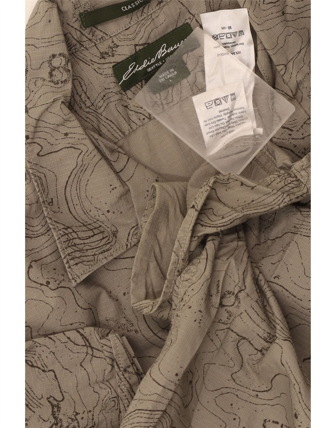 Eddie Bauer Herren-Hemd mit abstraktem Muster, klassische Passform, groß, beige Baumwolle