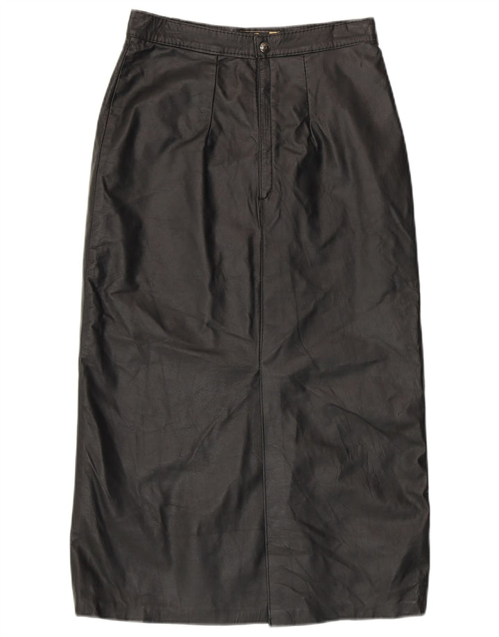 Vintage Damen High Waist Lederrock EU 42 Großes schwarzes Leder