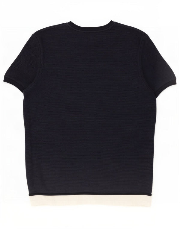 Zara Herren-T-Shirt-Oberteil, groß, Marineblau, Farbblock