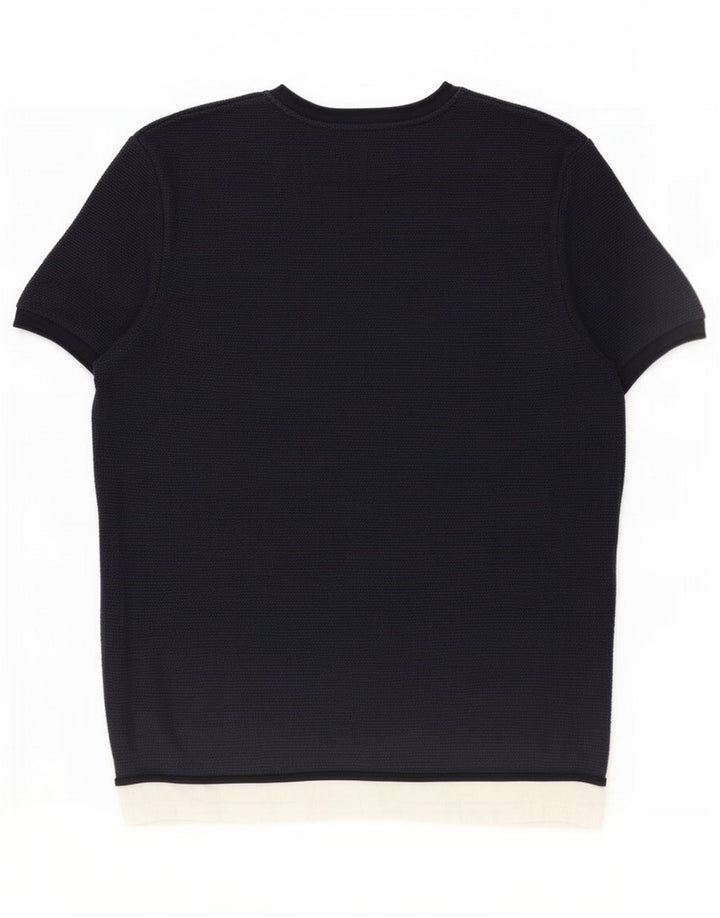 Zara Herren-T-Shirt-Oberteil, groß, Marineblau, Farbblock