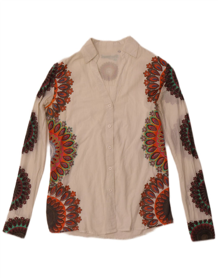 DESIGUAL Damen Grafikshirt UK 6 XS Weiße Paisley-Baumwolle