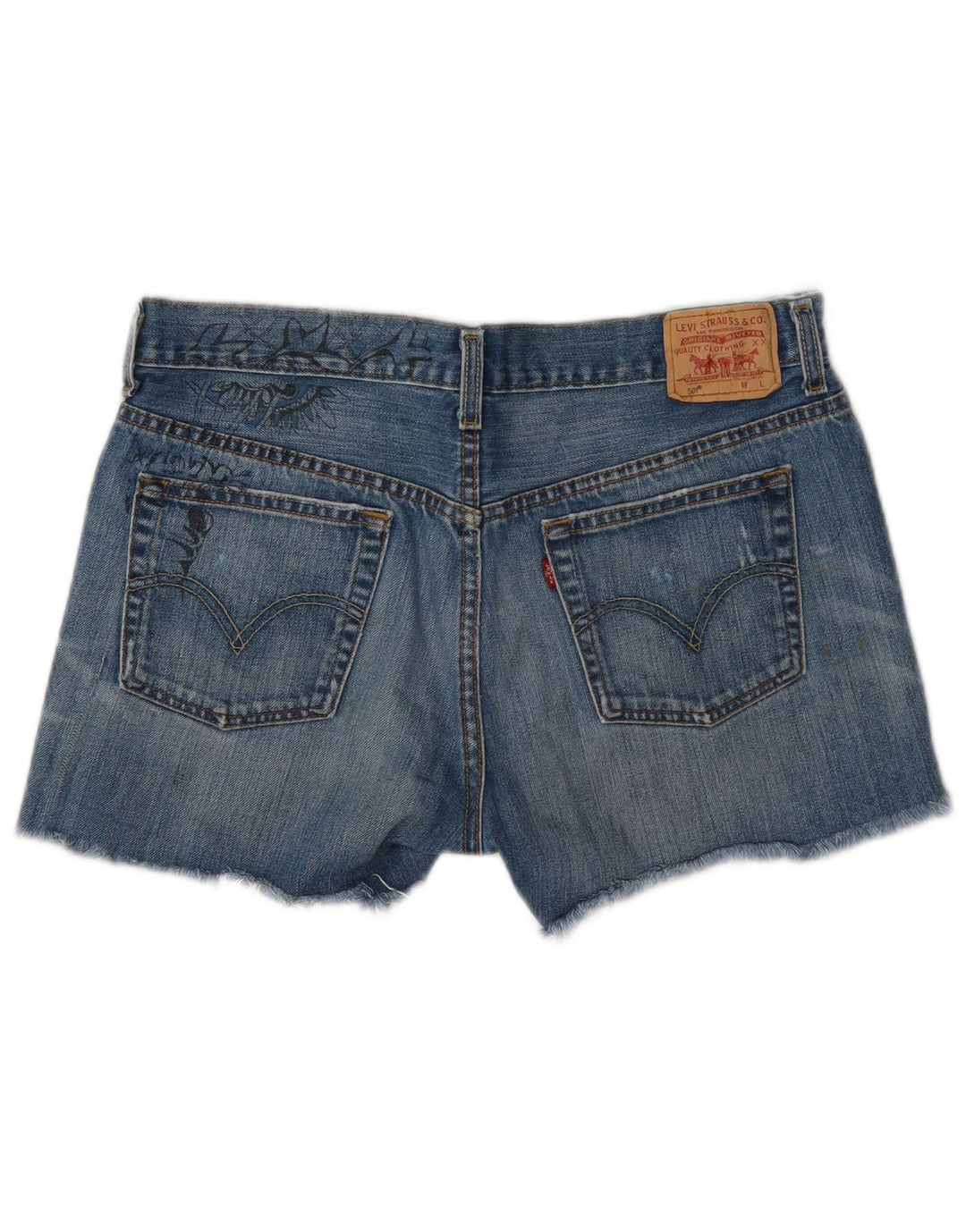 Levi's Damen 501 Graphic Denim Shorts W30 Mittelblaue geblümte Baumwolle