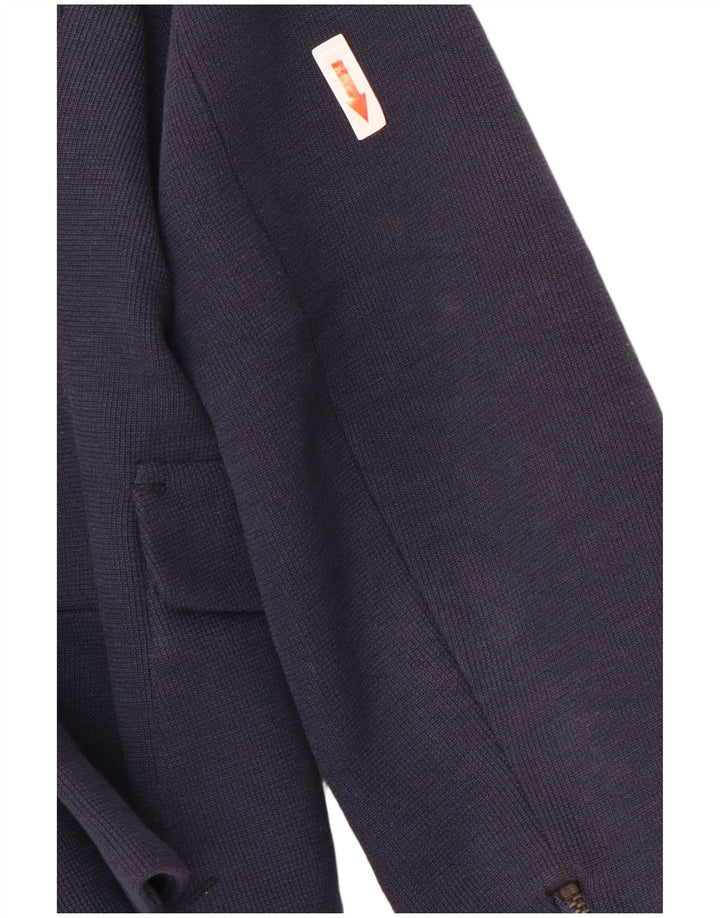 Zara Damen Crop 1-Knopf-Blazerjacke UK 14 Große marineblaue Baumwolle