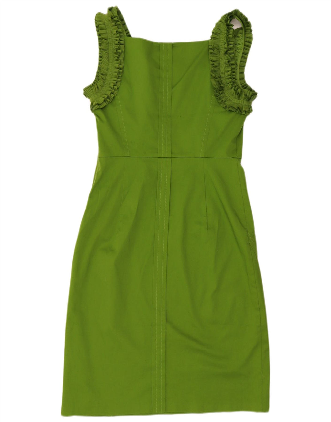 Ärmelloses Etuikleid mit Rüschen für Damen von Ted Baker, Größe 3, mittelgrüne Baumwolle