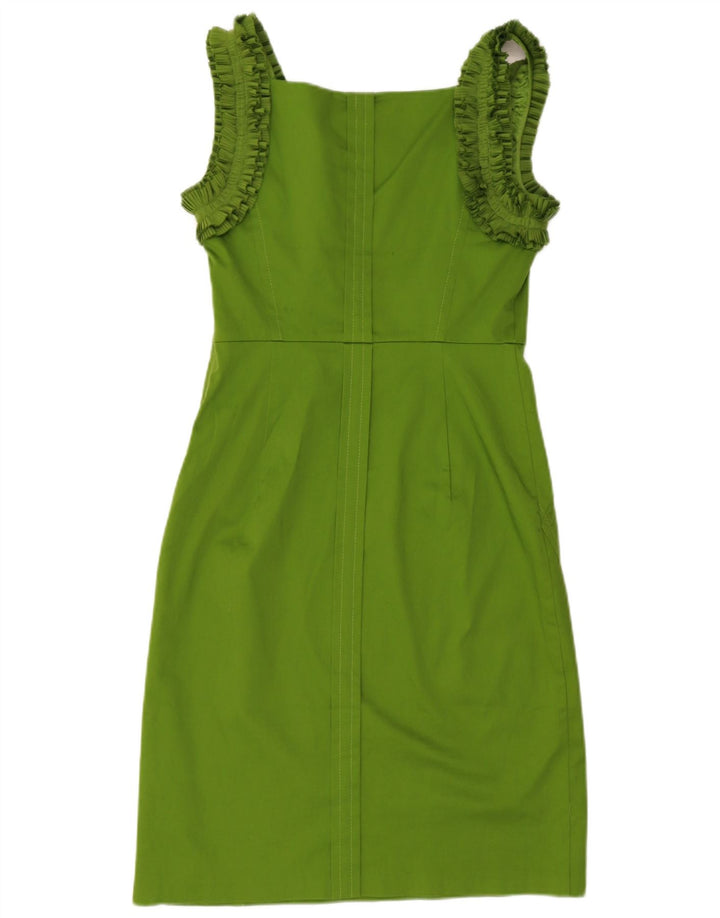 Ärmelloses Etuikleid mit Rüschen für Damen von Ted Baker, Größe 3, mittelgrüne Baumwolle
