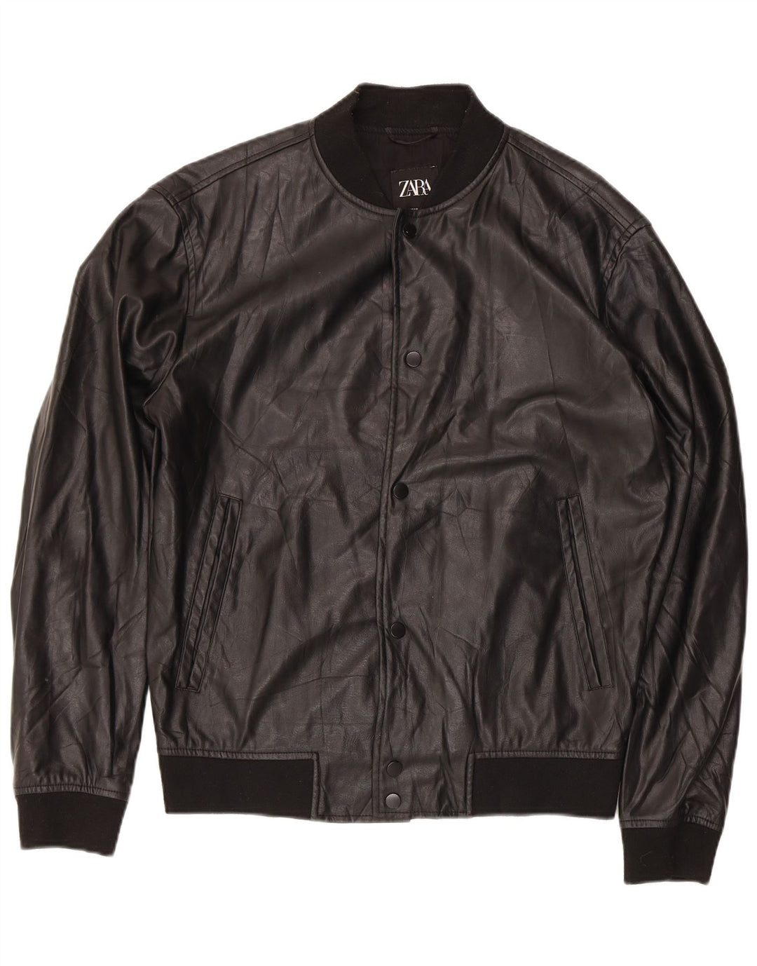 Zara Herren-Bomberjacke aus Kunstleder, UK 38, Mittelschwarz, Polyester
