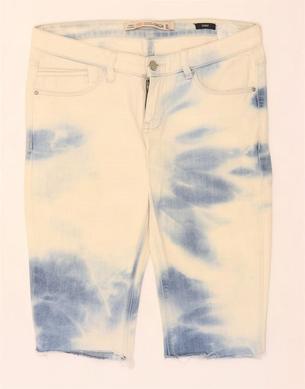 Zara Damen Trafaluc Skinny Denim Shorts EU 38 Small W28 Blue Tie Dye