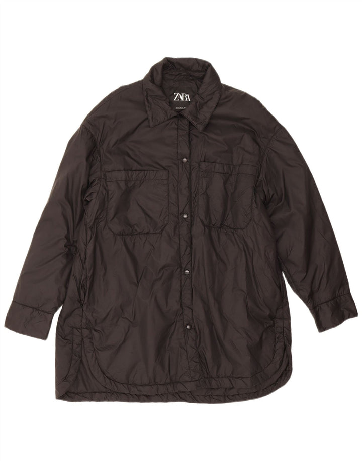 Zara Damen-Windbreaker-Mantel UK 14 Mittelschwarzes Polyester