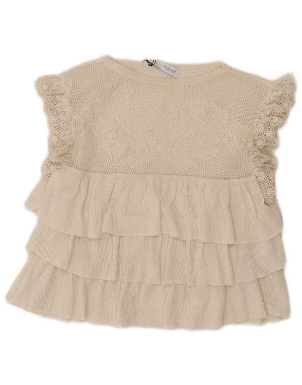 Zara Damen Crop Ärmelloses Blusenoberteil UK 8 Small Off White Polyester