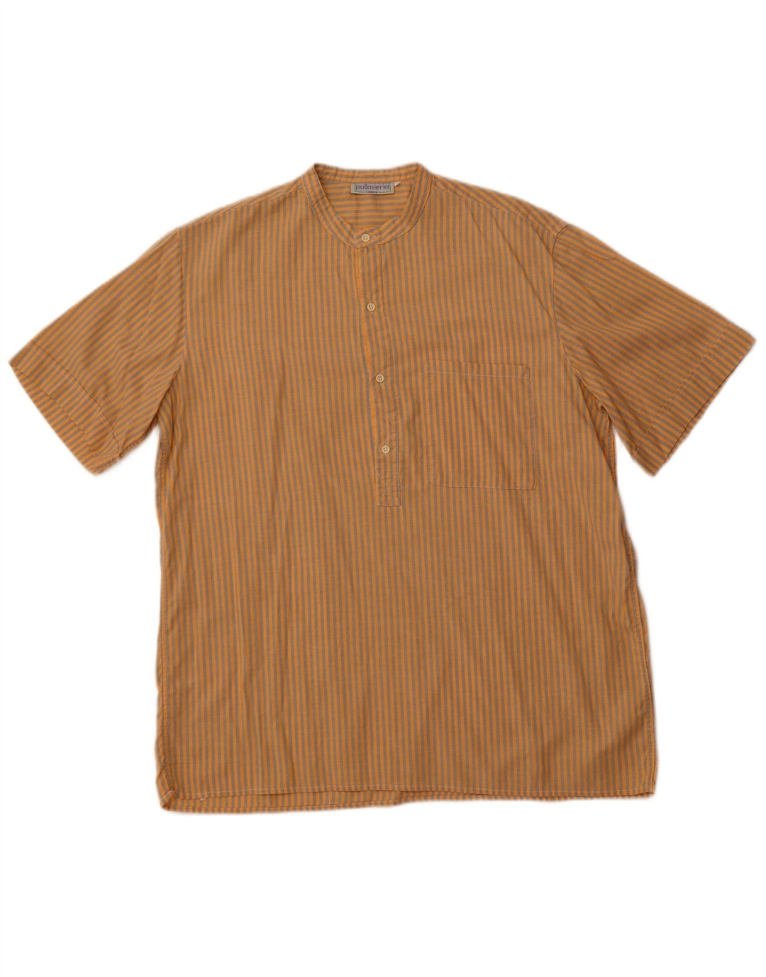 PULLOVERIA Herren Kurzarm-Pulloverhemd, groß, orange gestreift