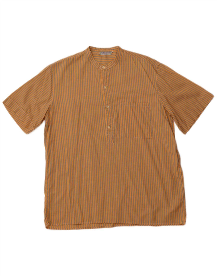 PULLOVERIA Herren Kurzarm-Pulloverhemd, groß, orange gestreift