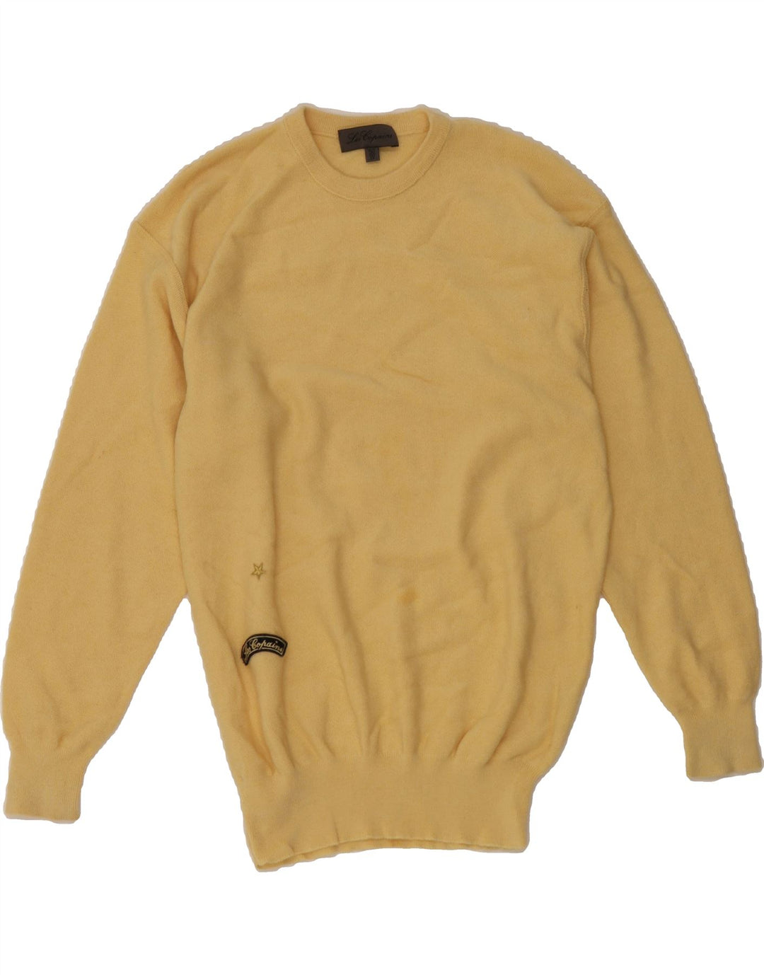 LES COPAINS Mens Crew Neck Jumper Sweater IT 50 Medium Yellow Vintage Les Copains and Second-Hand Les Copains from Messina Hembry 