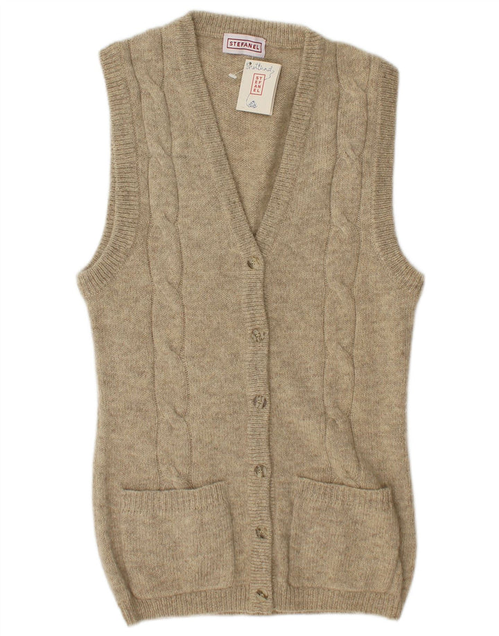 Stefanel Damen Ärmelloser Cardigan-Pullover UK 14 Mittelbeige