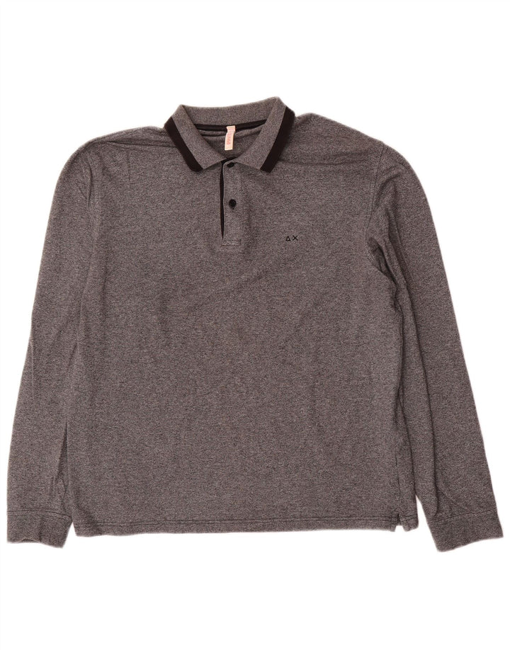 Sun68 Herren-Langarm-Poloshirt XL aus grauer Baumwolle