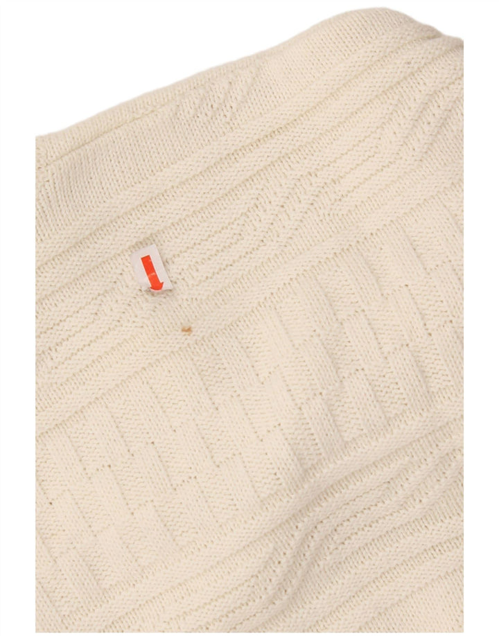 VINTAGE Herren-Pullover mit Rundhalsausschnitt, groß, weiße, geometrische Baumwolle