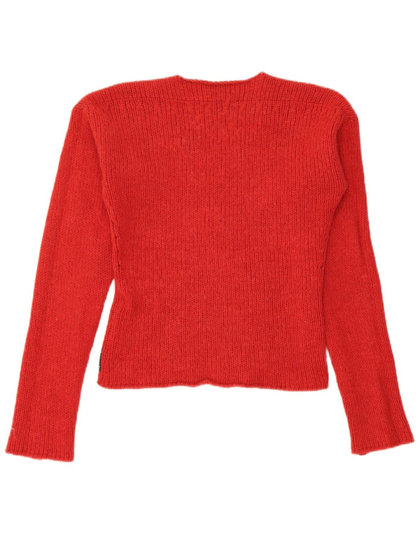 Armani Jeans Damen Crop V-Ausschnitt Pullover Pullover UK 14 Large Rot