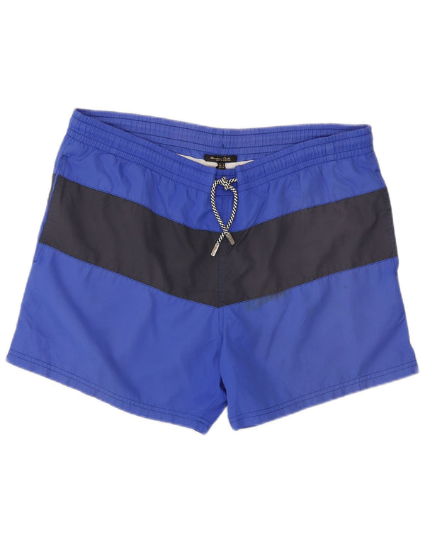 Massimo Dutti Herren-Badeshorts in mittelblauem Farbblockdesign
