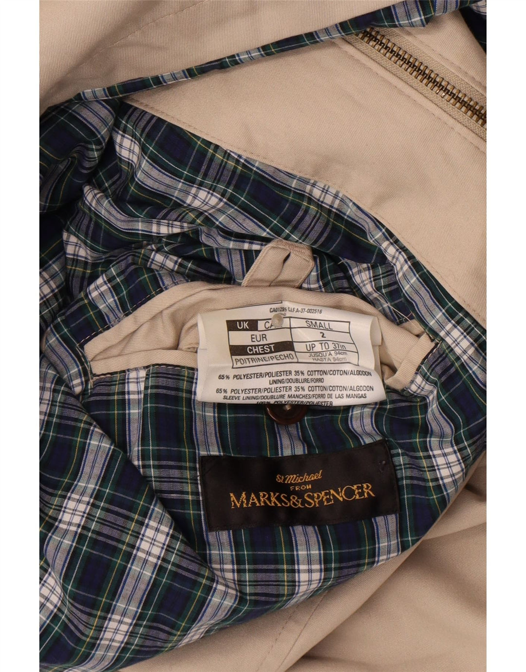 Marks & Spencer Herren Bomberjacke UK 36 Small Beige Polyester