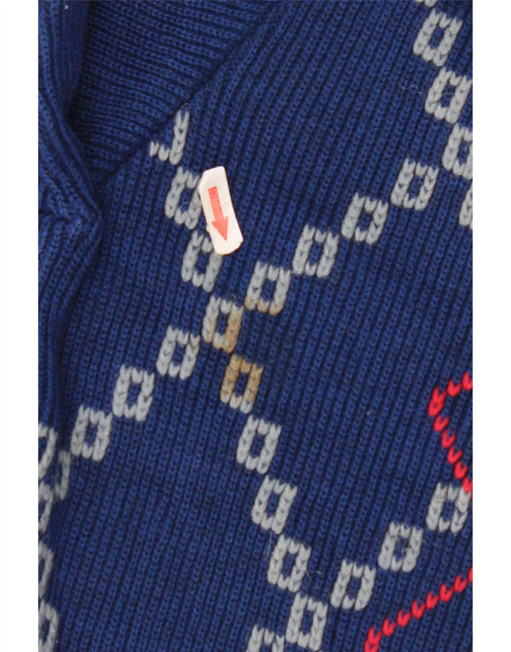 Vintage Herren Pullover mit Rundhalsausschnitt, groß, blau, Argyle/Diamant