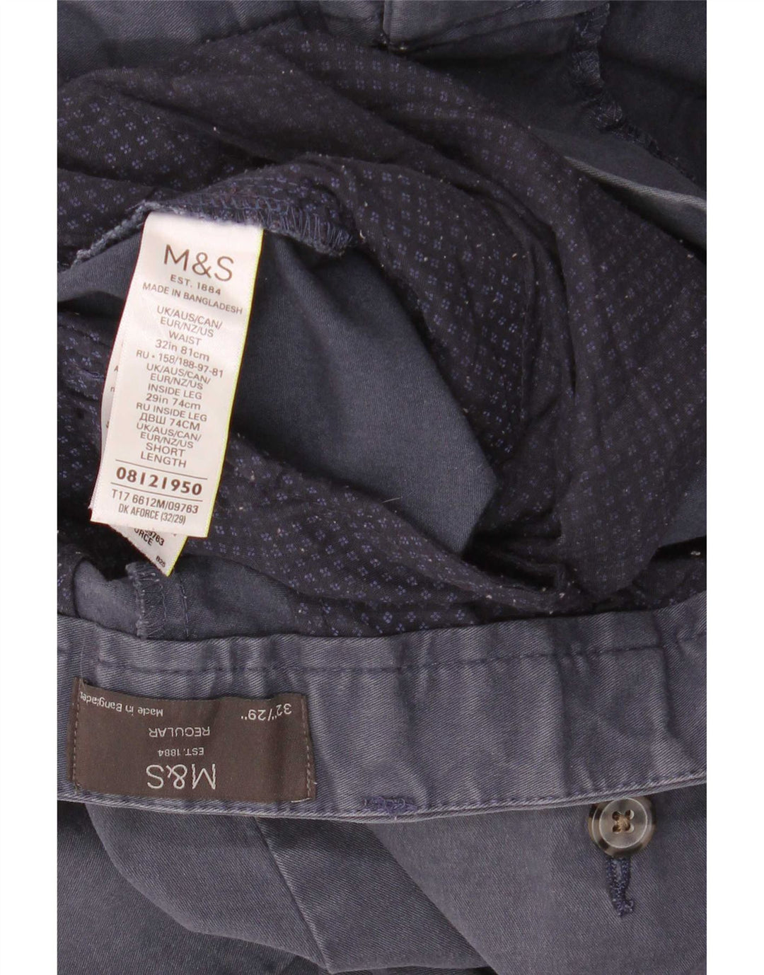 Marks & Spencer Herren Straight Regular Chinohose W32 L29 Marineblau