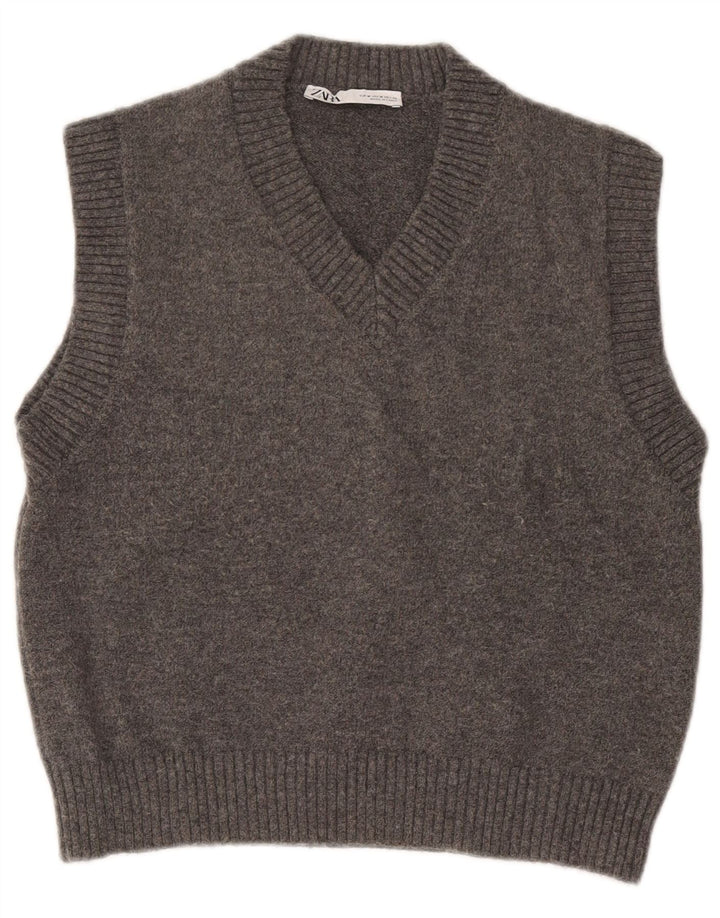 Zara Damen Weste Tank Top UK 14 Mittelgraues Polyester