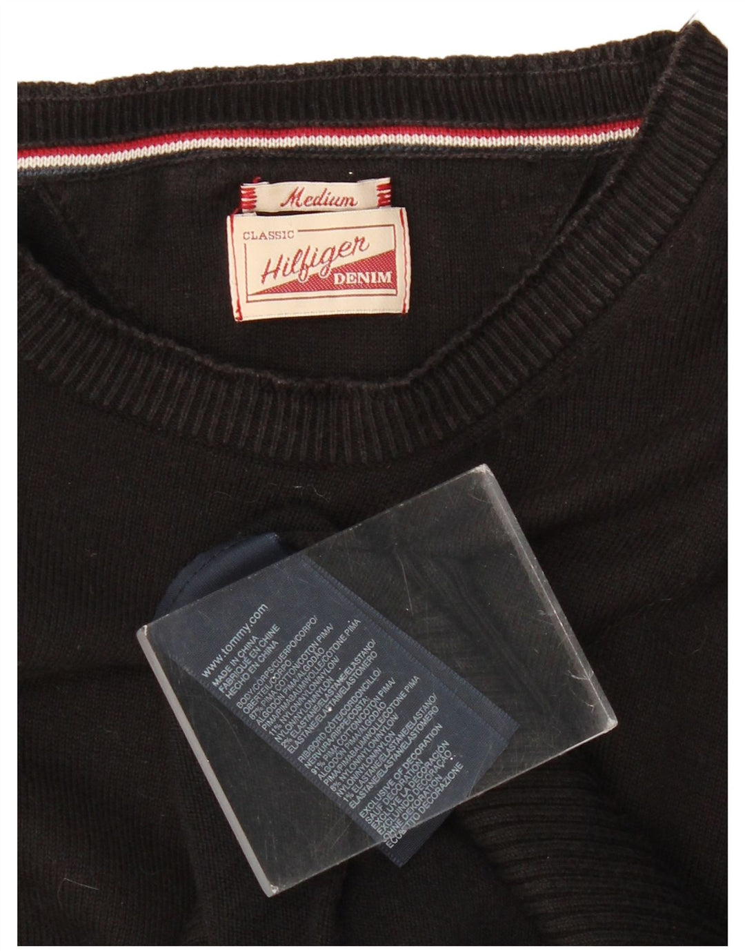 TOMMY HILFIGER Herren-Pullover mit U-Boot-Ausschnitt, mittelschwarze Baumwolle