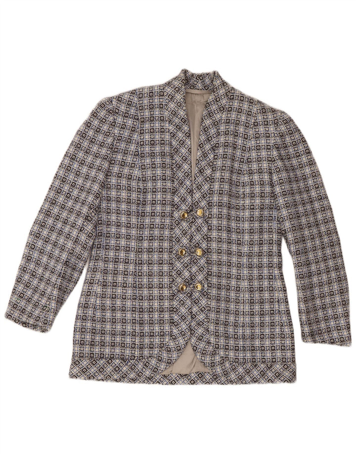 Vintage Damen 3-Knopf-Blazerjacke UK 14 Mittelblau geometrisch