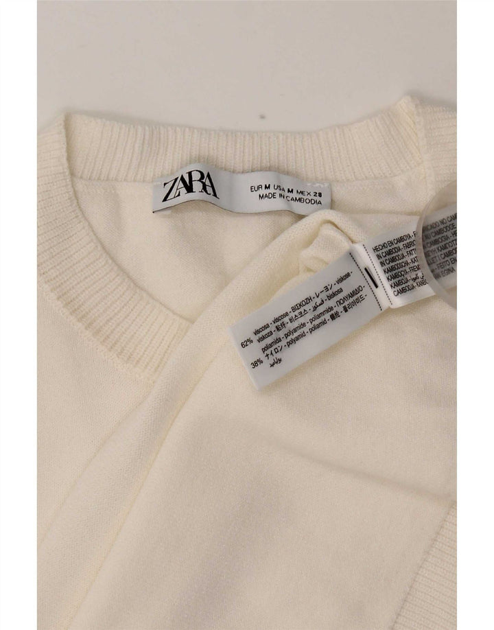 Zara Damen T-Shirt Top UK 14 Mittelweiße Viskose