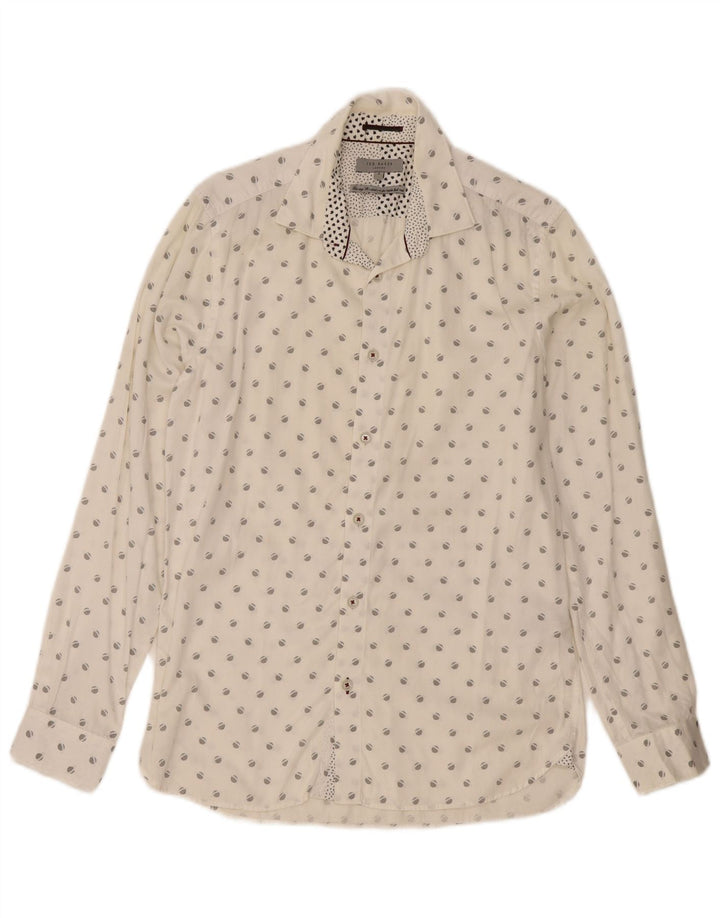 Ted Baker Herren-Hemd mit abstraktem Muster, Größe 3, mittelweiße Baumwolle