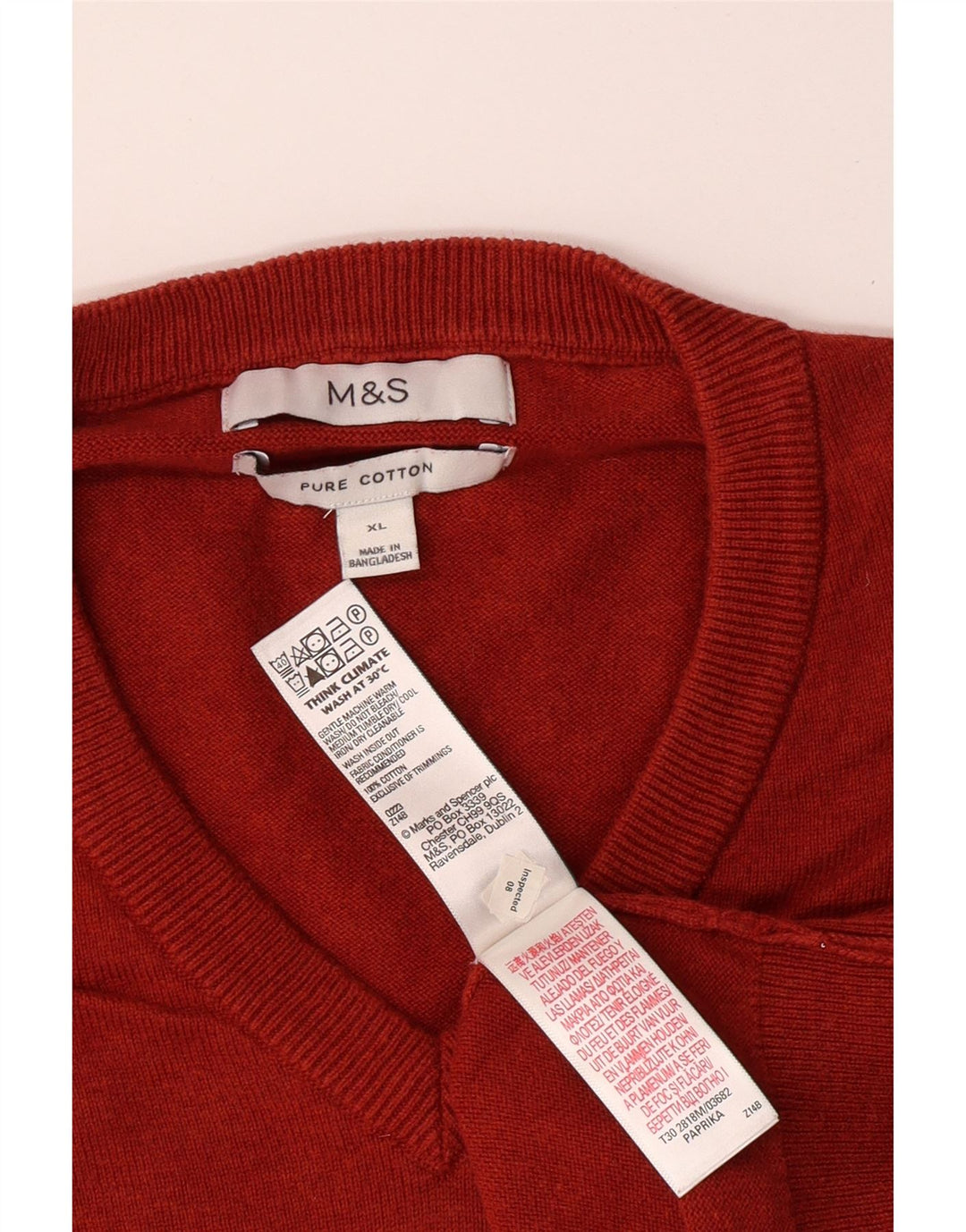Marks & SPENCER Herren-Pullover mit V-Ausschnitt, XL, rot, Baumwolle, klassisch